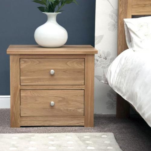 Torino Oak 2 Drawer Wide Bedside Bedroom Oak Bedside